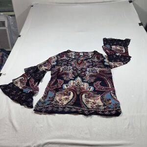 Bila Blouse Vibrant Paisley Bell Long Sleeve Stacked Blouse Boho Festival